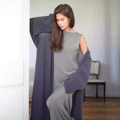 Oversized Mohair Knit Long Cardigan Open Front Sweater