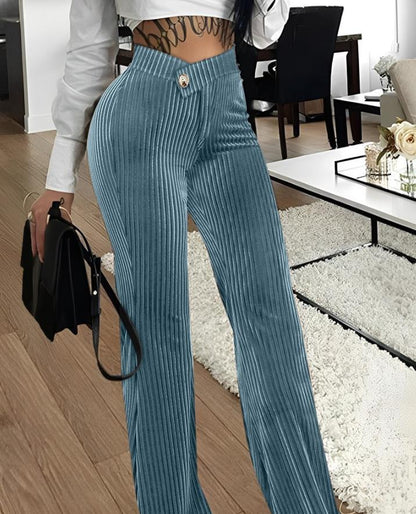 Women High Waist Ribbed Velvet Wide Leg Pants