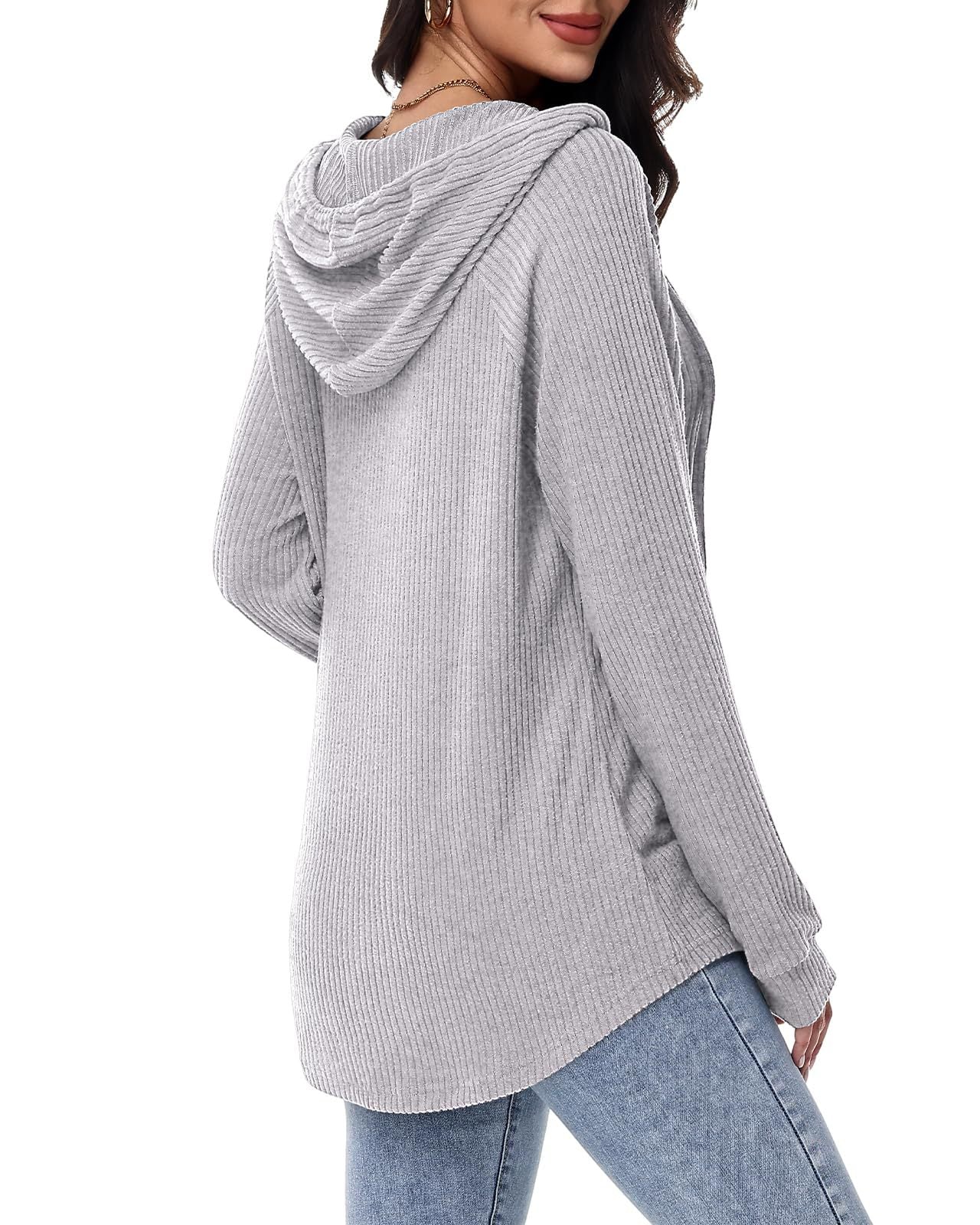 Women’s Knit Hooded Pullover Button V Neck Sweater
