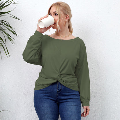 Women's Long-sleeved Solid Color Irregular Cross Casual T-shirt