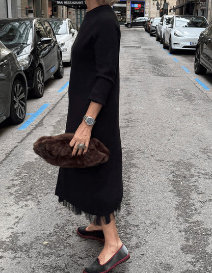 Women's Long Sleeve Sweater Dress Mesh Slit Maxi
