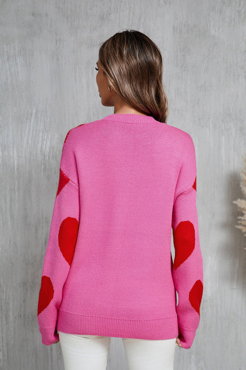 Valentine Heart Knit Sweater Pink Red Pullover Top