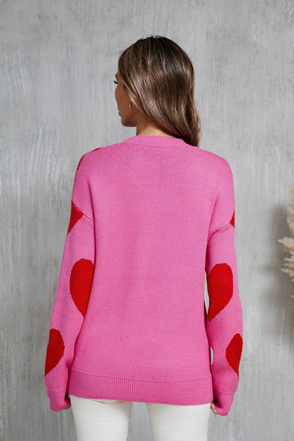 Valentine Heart Knit Sweater Pink Red Pullover Top