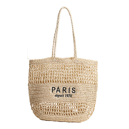 Embroidered Straw Tote Bag Beach Shoulder Bag Women