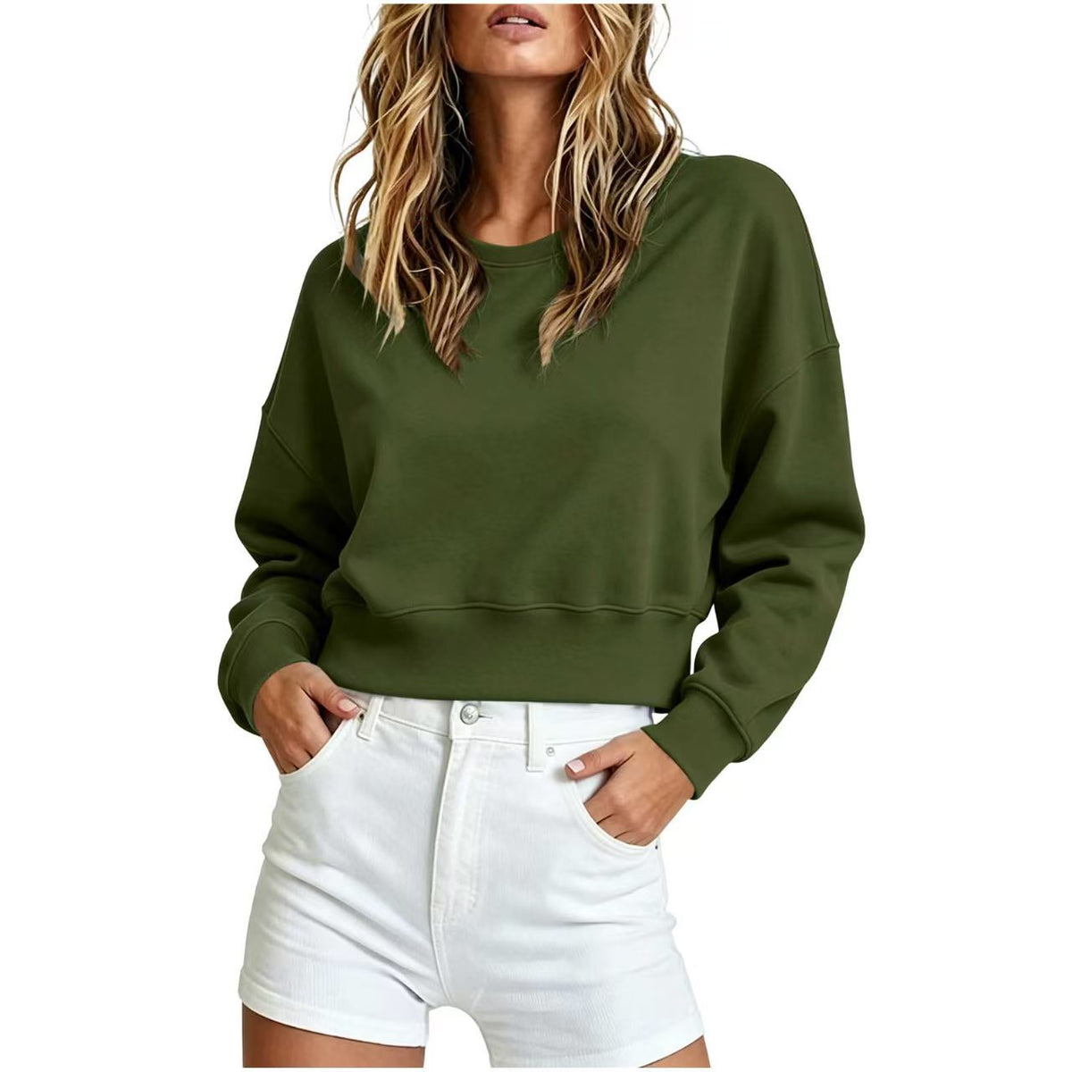 Women's Cropped Crewneck Sweatshirt Oversized Long Sleeve
