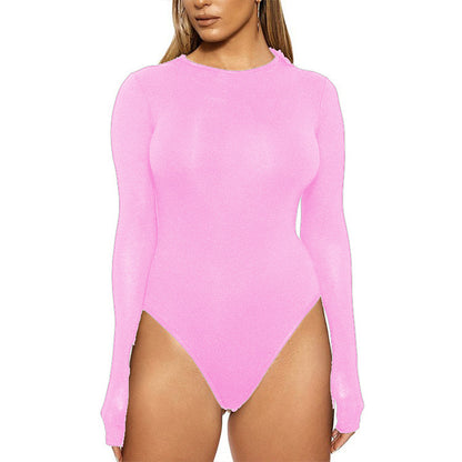 Sexy Long Sleeve Bodysuit Crew Neck Bodycon Women