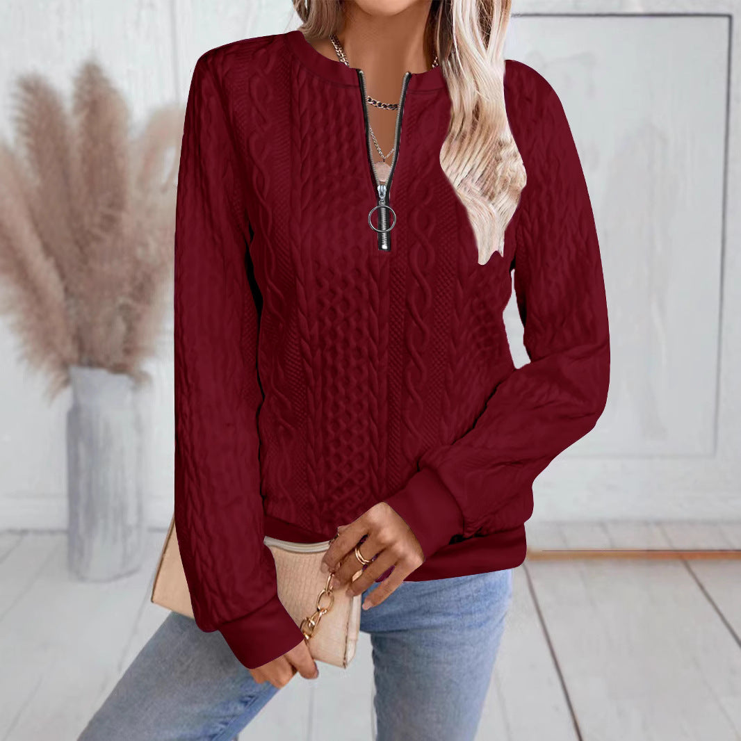 Women's Cable Knit Half Zip Pullover Sweatshirt Long Sleeve