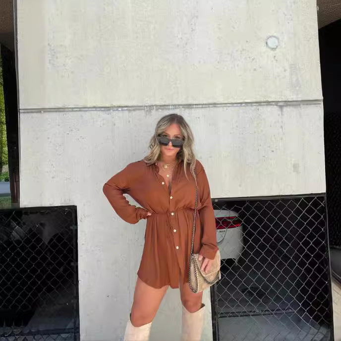 Women's Solid Long Sleeve Button Down Romper