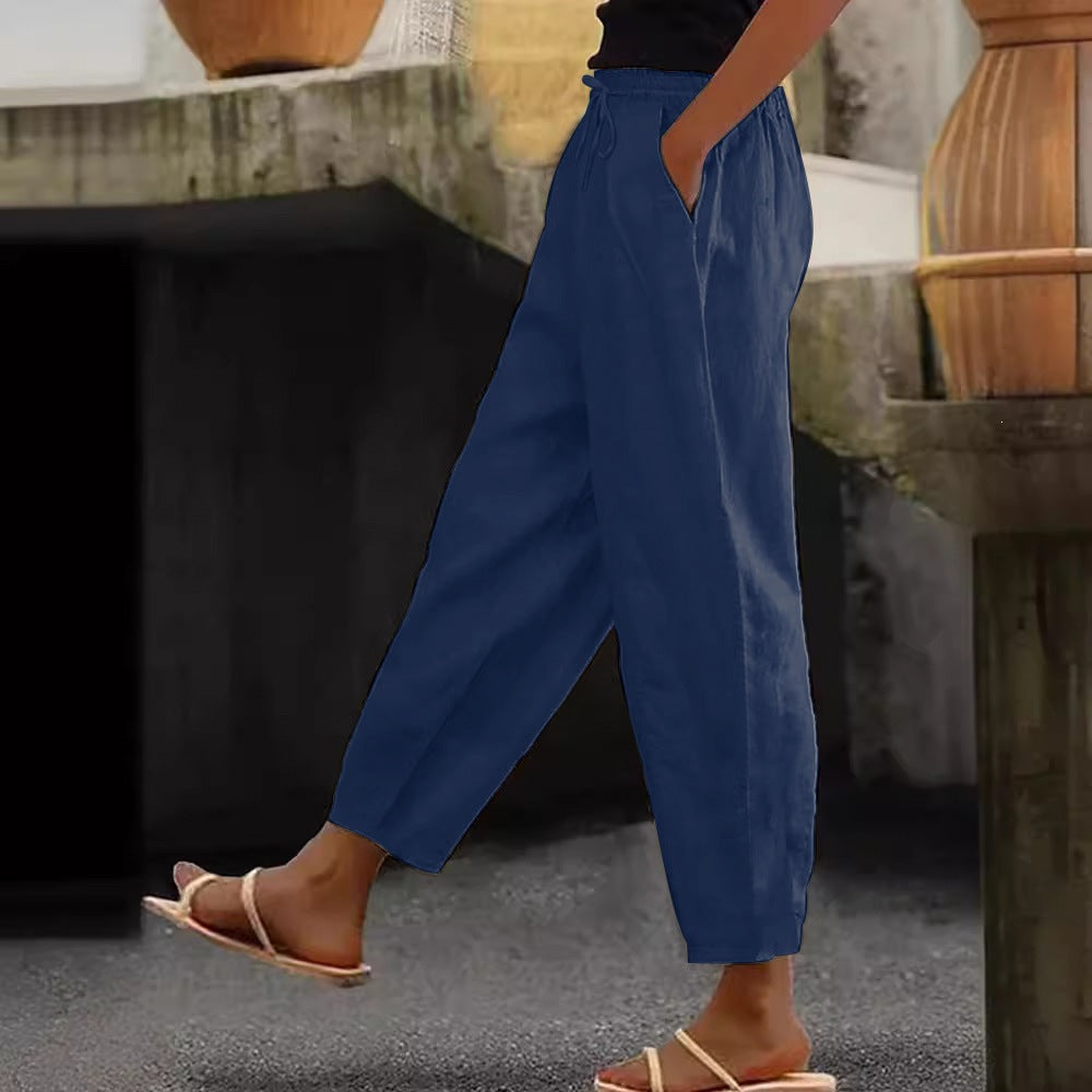 Women's Linen Cotton Drawstring Cropped Pants
