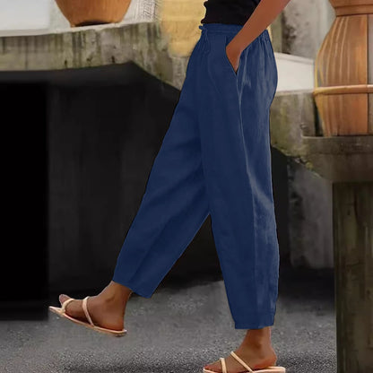 Women's Linen Cotton Drawstring Cropped Pants