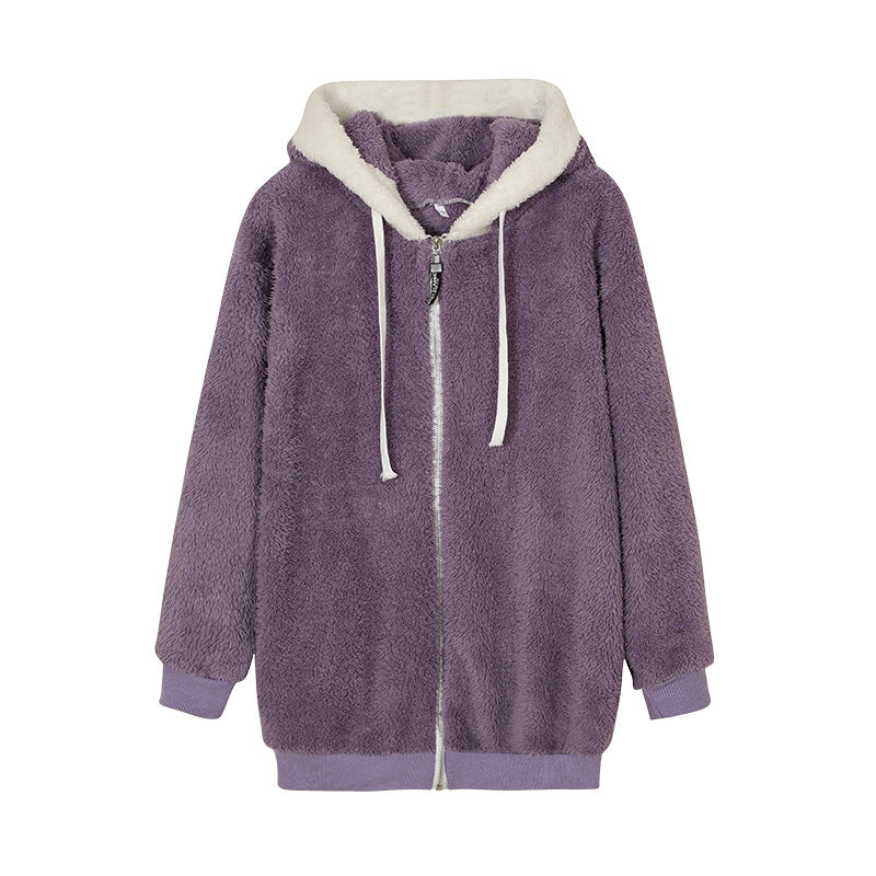 Women's Oversized Sherpa Fleece Zip Up Hooded Jacket