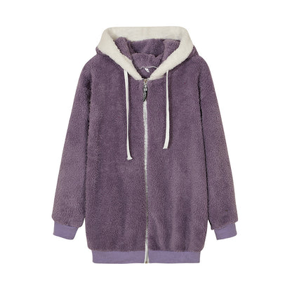 Women's Oversized Sherpa Fleece Zip Up Hooded Jacket
