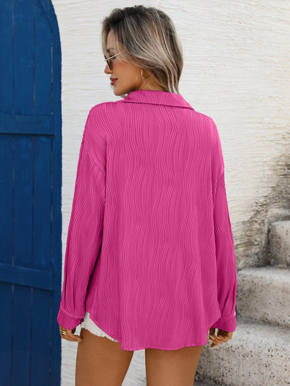 Light Purple Textured Oversized Button Down Tie Front Shirt