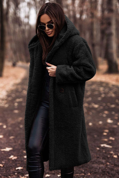 Women's Long Hooded Teddy Coat Oversized Fleece Jacket