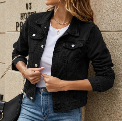 Women's Vintage Cropped Denim Jacket Button Front