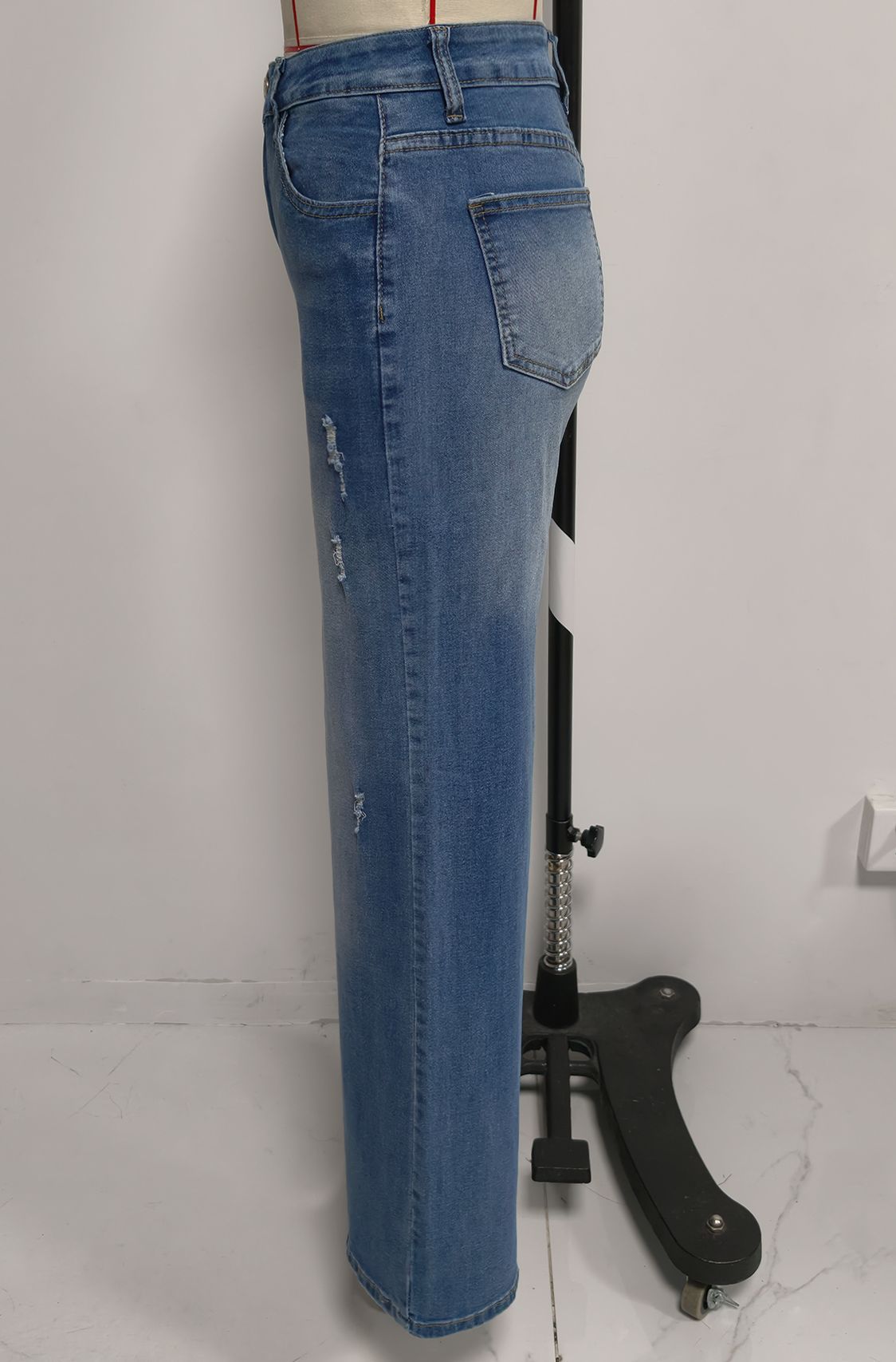 High Rise Cuffed Wide Leg Distressed Jeans