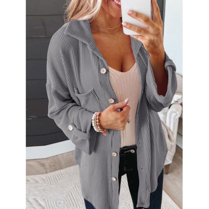 Women's Oversized Waffle Knit Button Down Shacket