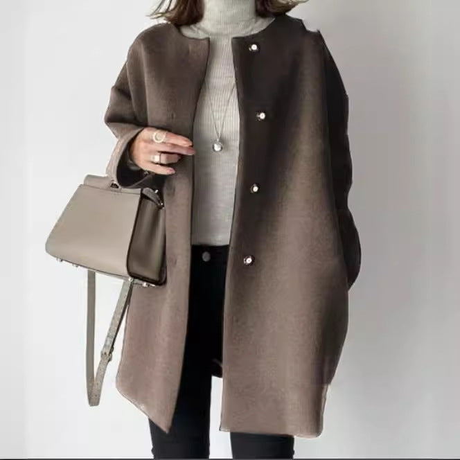 Women's Oversized Straight Wool Blend Coat Mid-Length