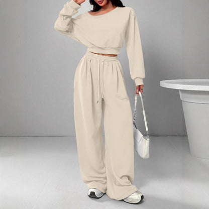 Off Shoulder Crop Sweatshirt Wide Leg Sweatpants Set