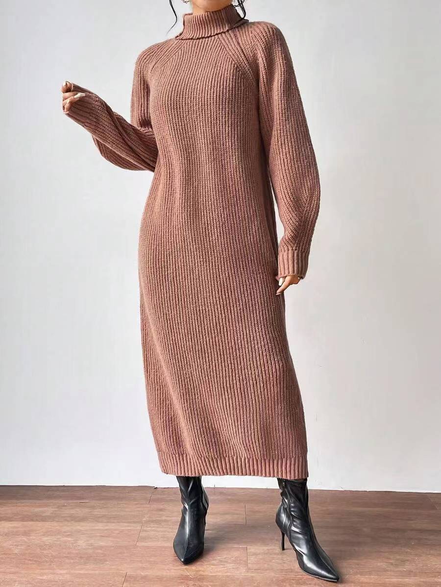 Women's Turtleneck Ribbed Sweater Dress Long Sleeve Maxi