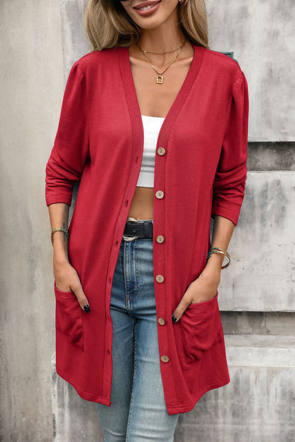 Women's V-Neck Button Down Cardigan with Pockets