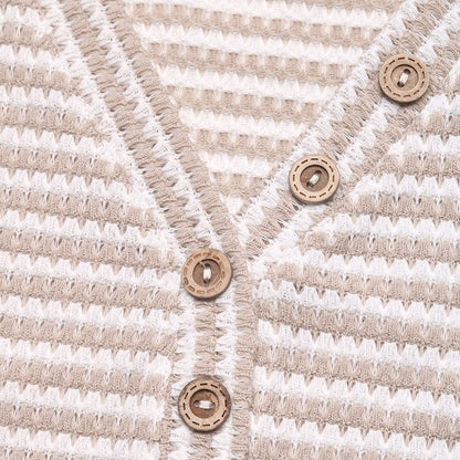 Striped Knit Top V Neck Button Front Casual Sweater Tee