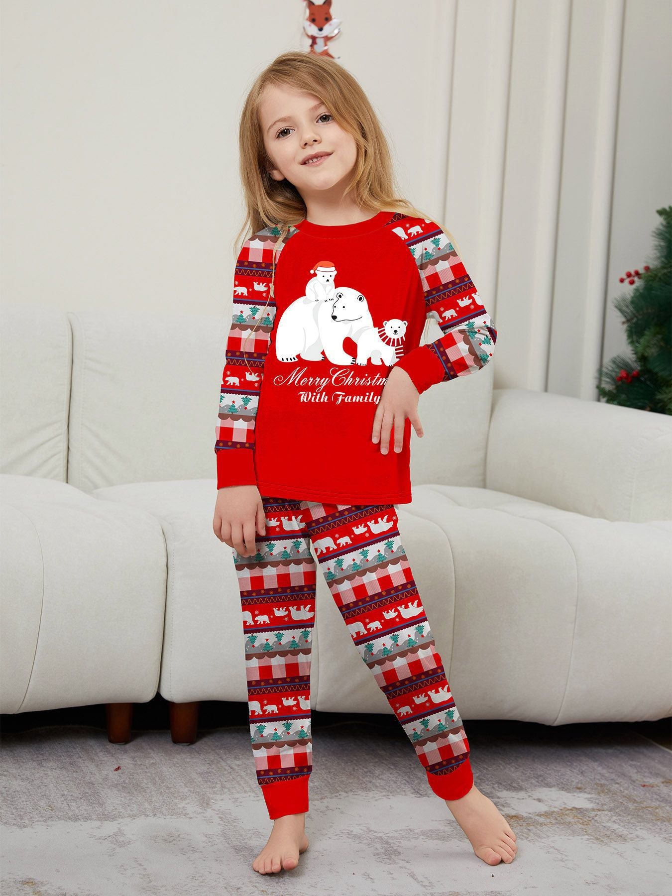 Bear Snowflake Alphabet Striped Parent-Child Printed Christmas Pajamas