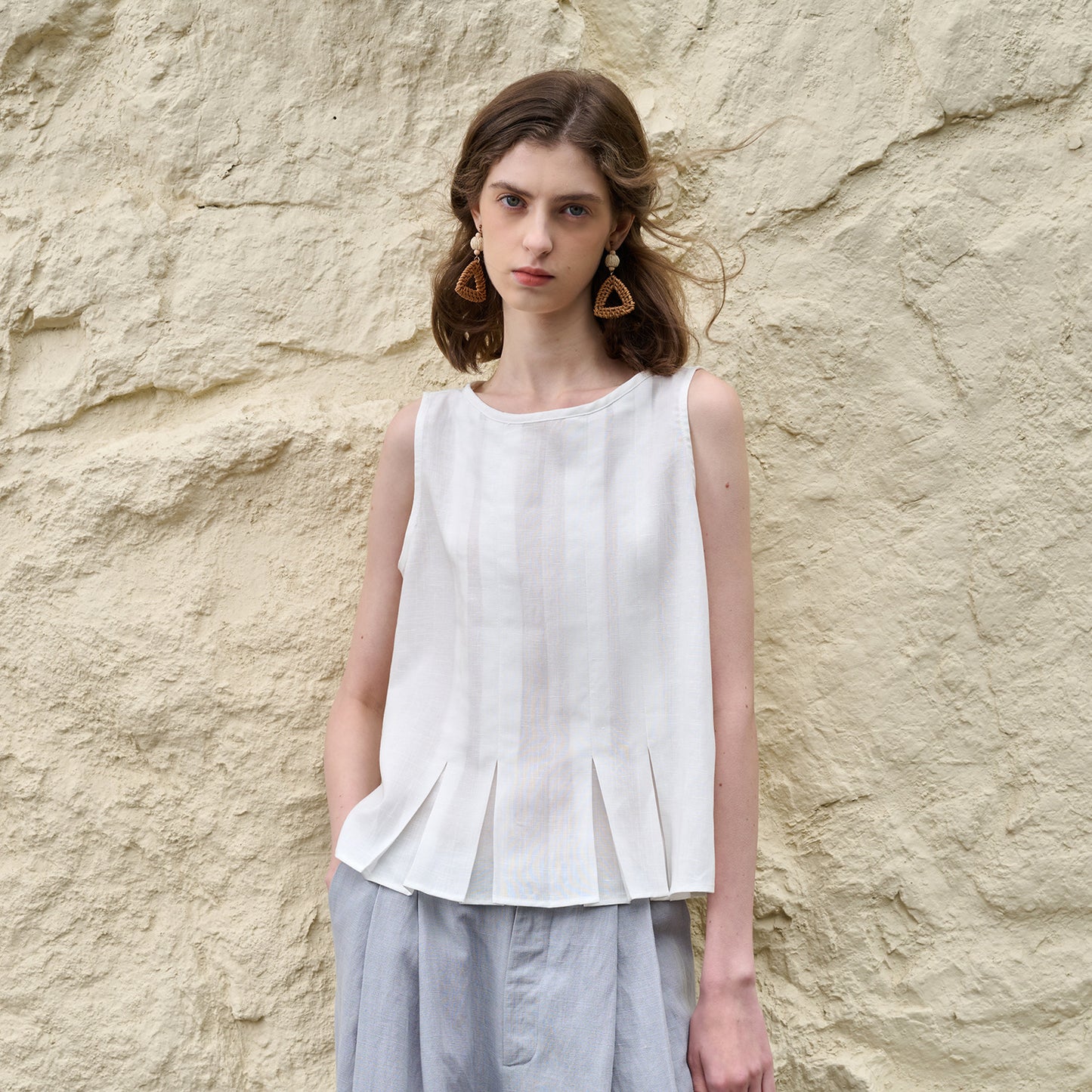 Pleated Lyocell Vest Loose Summer Casual Sleeveless Top