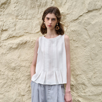 Pleated Lyocell Vest Loose Summer Casual Sleeveless Top