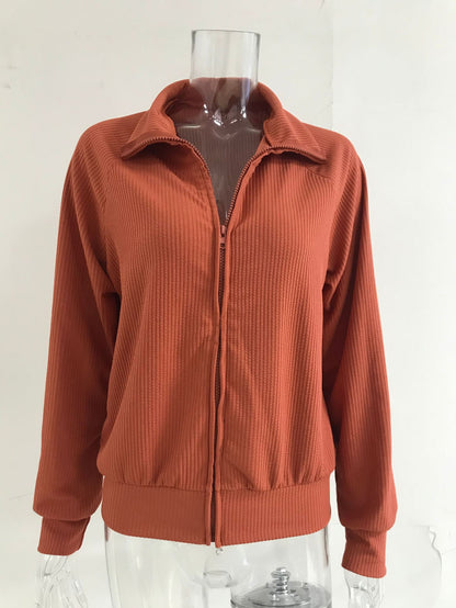 Oversized Ribbed Zip Up Collared Cardigan