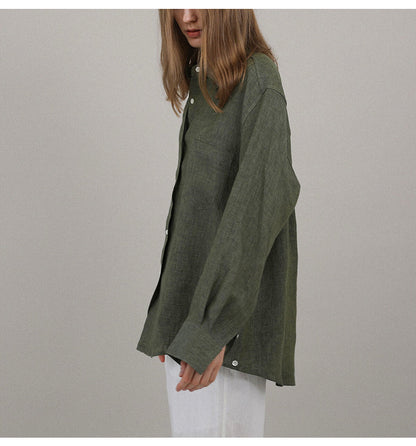 High-End Linen Shirt Women Spring Oversized Turn-Down Collar