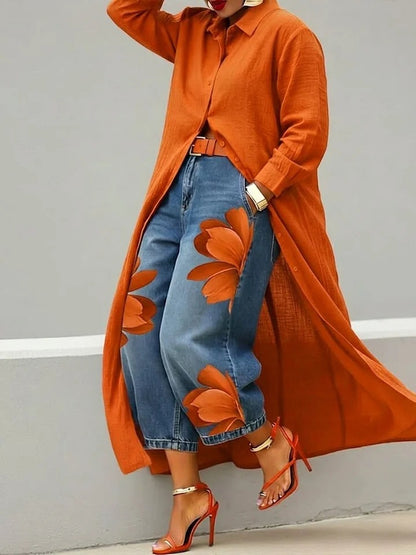 Women's Oversized Maxi Shirt Dress Button Down Long Sleeve