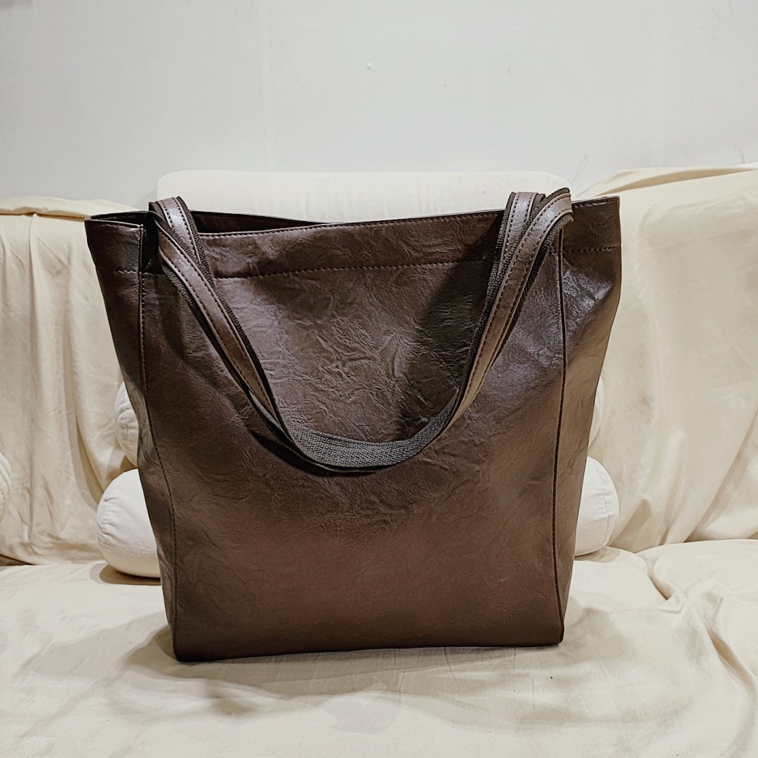Upgraded Thick Soft Leather Large Tote Bag with Pocket