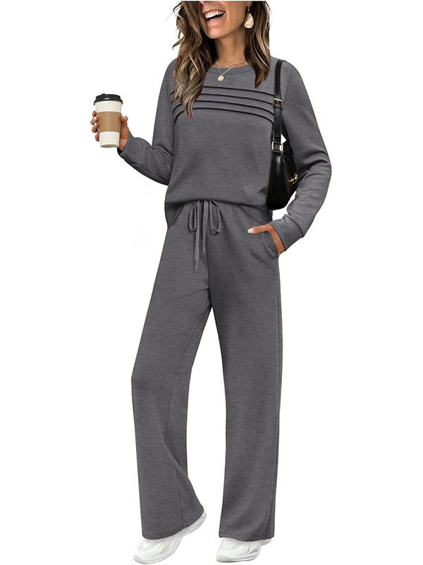 Women's 2 Piece Lounge Set Long Sleeve Wide Leg Pants