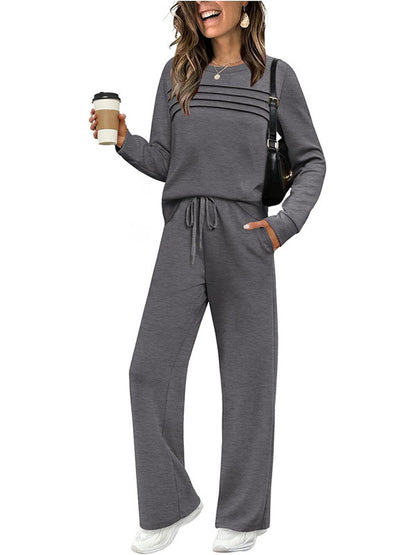 Women's 2 Piece Lounge Set Long Sleeve Wide Leg Pants