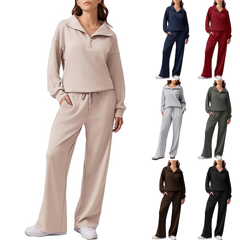 Women 2 Piece Lounge Set Half Zip Sweatshirt Wide Leg Pants