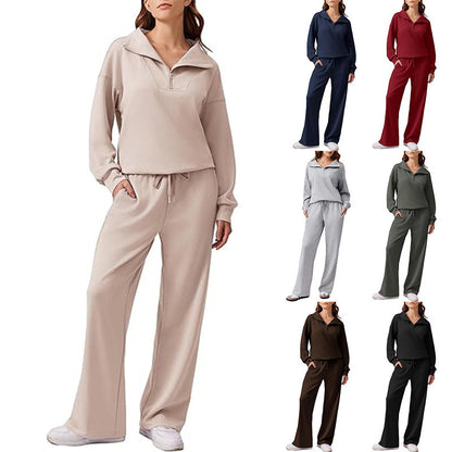 Women 2 Piece Lounge Set Half Zip Sweatshirt Wide Leg Pants