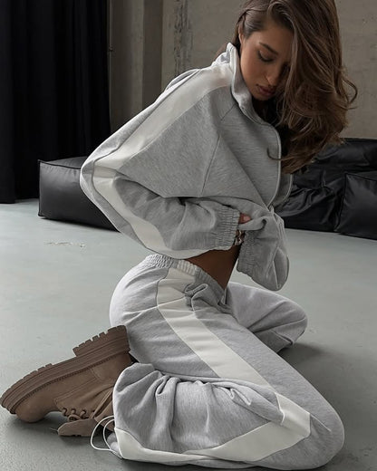 Women's Colorblock Zip Hoodie Jogger Pants Matching Set