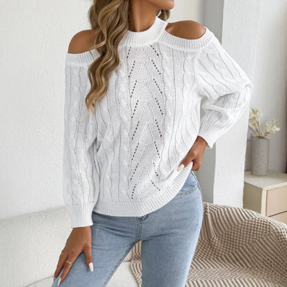 Women's Cold Shoulder Cable Knit Pullover Sweater