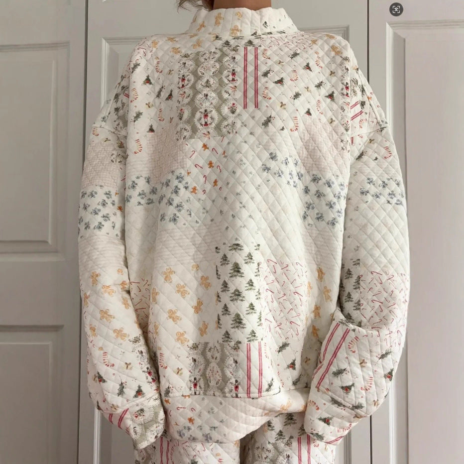Women's Christmas Quilted Lounge Two Piece Set