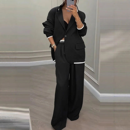 Women's Two Piece Blazer Wide Leg Pants Set