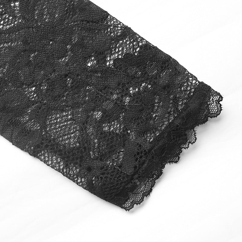 Black Lace V Neck Long Sleeve Slim Fit Bodysuit
