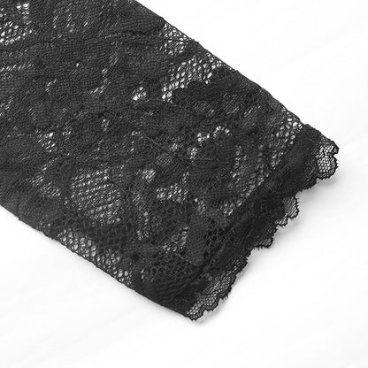 Black Lace V Neck Long Sleeve Slim Fit Bodysuit
