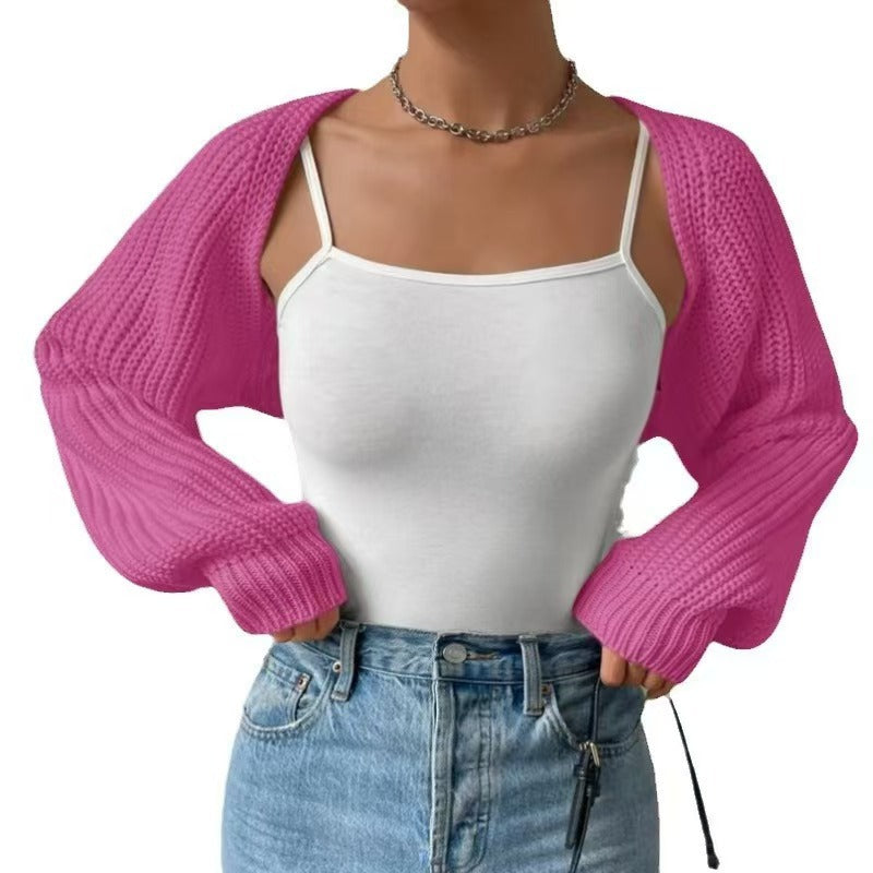 Women's Cropped Ribbed Knit Open Front Shrug Cardigan