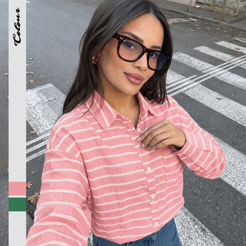 Striped Button Down Relaxed Long Sleeve Shirt