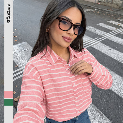 Striped Button Down Relaxed Long Sleeve Shirt