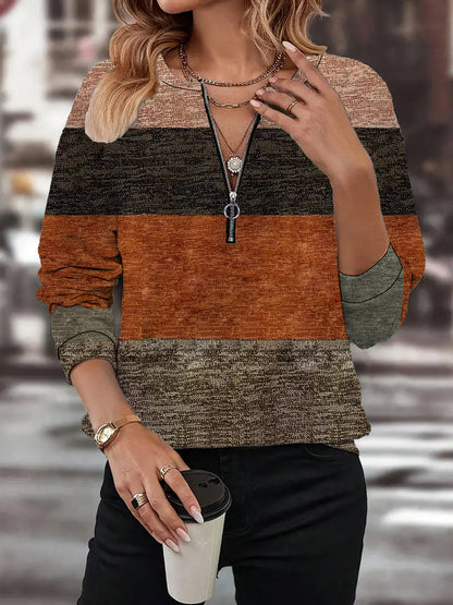 Women's Plus Size Geometric Quarter Zip Long Sleeve Top