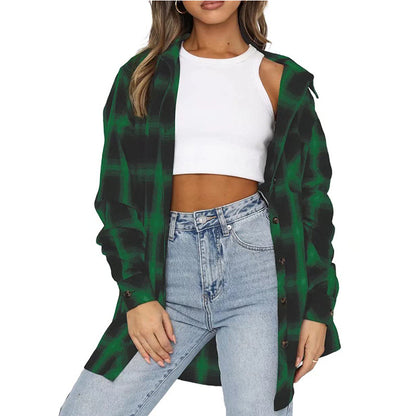 Plaid Flannel Shirt Button Front Oversized Fit
