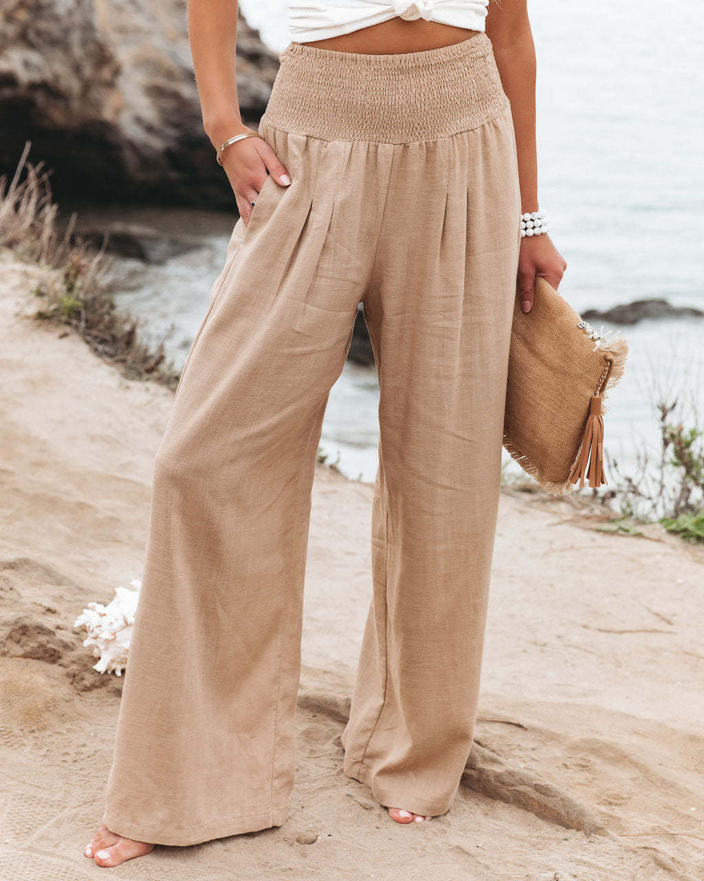 Women's Elastic Waist Wide Leg Casual Pants