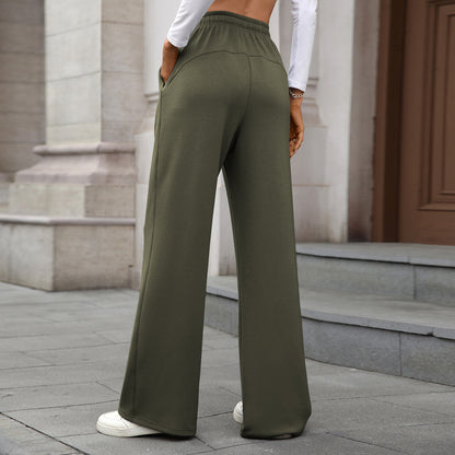Womens Wide Leg Pants Elastic Waist Drawstring Pockets